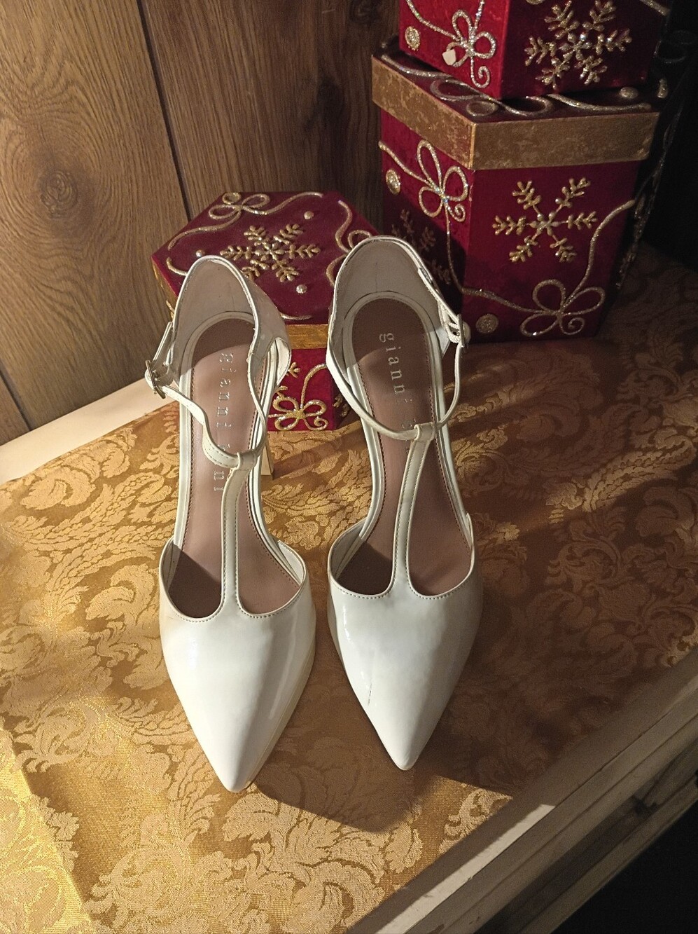 Gianni Bini White T-Strap Pointed Pumps